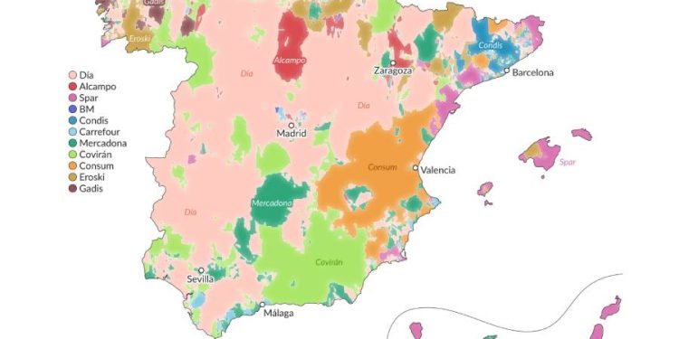 El mapa de los supermercados en España: una lucha territorial entre gigantes y emergentes